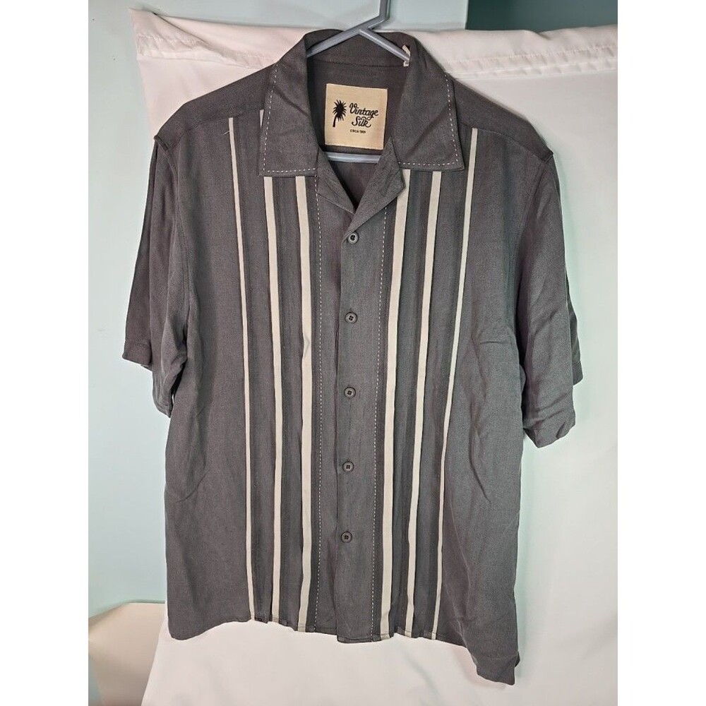 Vintage Silk Circa 1969 Med Gray Charlie Sheen Button Down Shirt Lg Sopranos